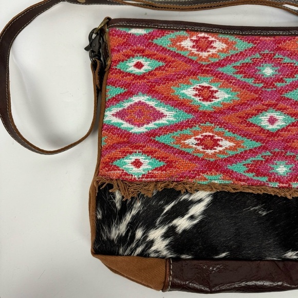 Myra Embroidered Calf Hair Leather Boho Purse Shoulder Bag Western Rodeo - Picture 2 of 6